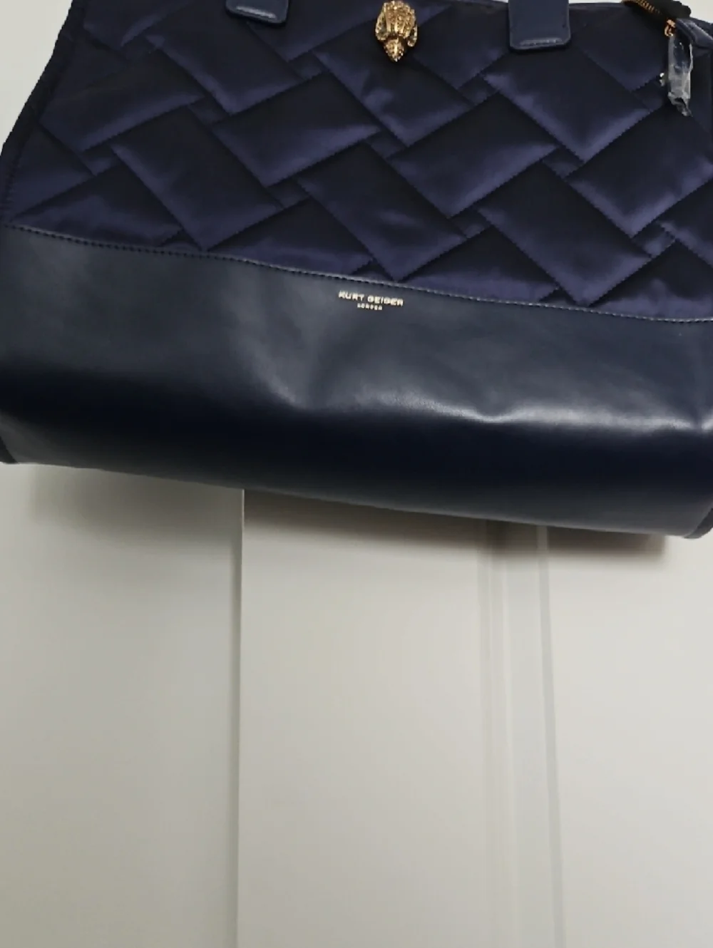 Kurt Geiger Navy Quilted Tote with Gold Lion Accent NWT - Picture 6 of 8